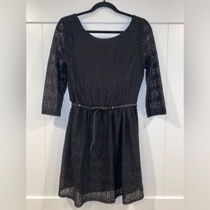 Women’s Love Reign Black Lace 3/4 Sleeve Dress with Belt - Size Junior L